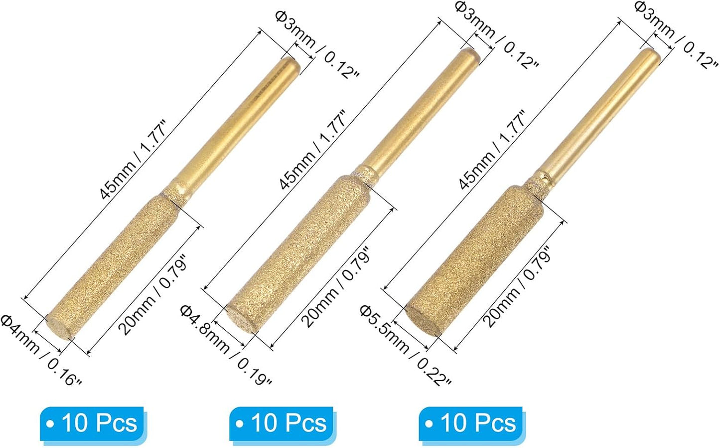 30 Pcs Diamond Chainsaw Sharpener 3 Sizes High Hardness Sharpening Stone Polishing Chainsaw Sharpening Kit Grinding File Tool, Silver(5/32", 3/16", 7/32")