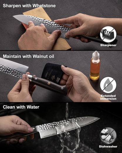 Japanese Chef Knife Kitchen Knife with 67 Layers Damascus Steel AUS-10 Core, Professional Damascus Knife with Full-Tang Ebony Wood Handle and Premium Gift Box (8.27 Inch Kiritsuke Knife)