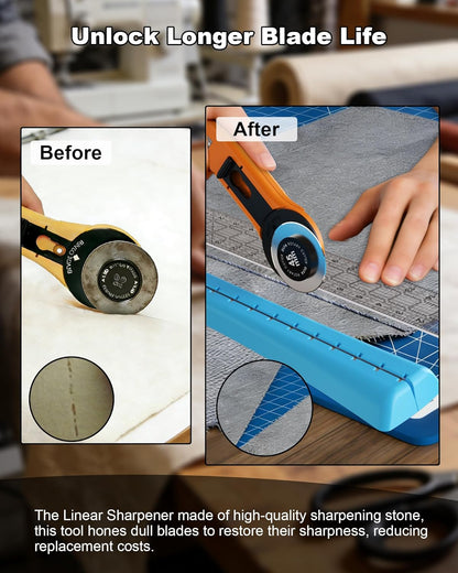 Linear Rotary Blade Sharpener, Rotary Cutter Sharpener for 45mm and 60mm Blades, Manual Rotary Sharpener Tool made of 2 Diamond-Coated Sharpening Stones for Blade Repair, with Clean brush