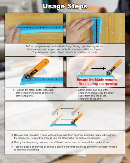 Linear Rotary Blade Sharpener, Rotary Cutter Sharpener for 45mm and 60mm Blades, Manual Rotary Sharpener Tool made of 2 Diamond-Coated Sharpening Stones for Blade Repair, with Clean brush