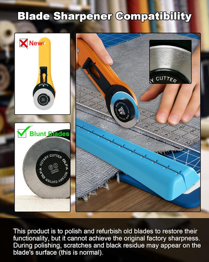 Linear Rotary Blade Sharpener, Rotary Cutter Sharpener for 45mm and 60mm Blades, Manual Rotary Sharpener Tool made of 2 Diamond-Coated Sharpening Stones for Blade Repair, with Clean brush