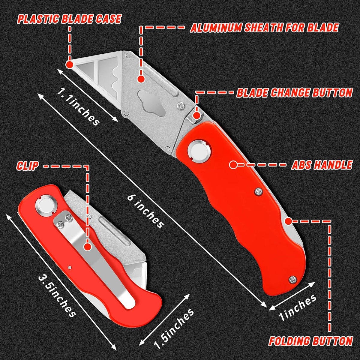 Box Cutter Tools Utility Knife With 10 Mat Cutter Blades