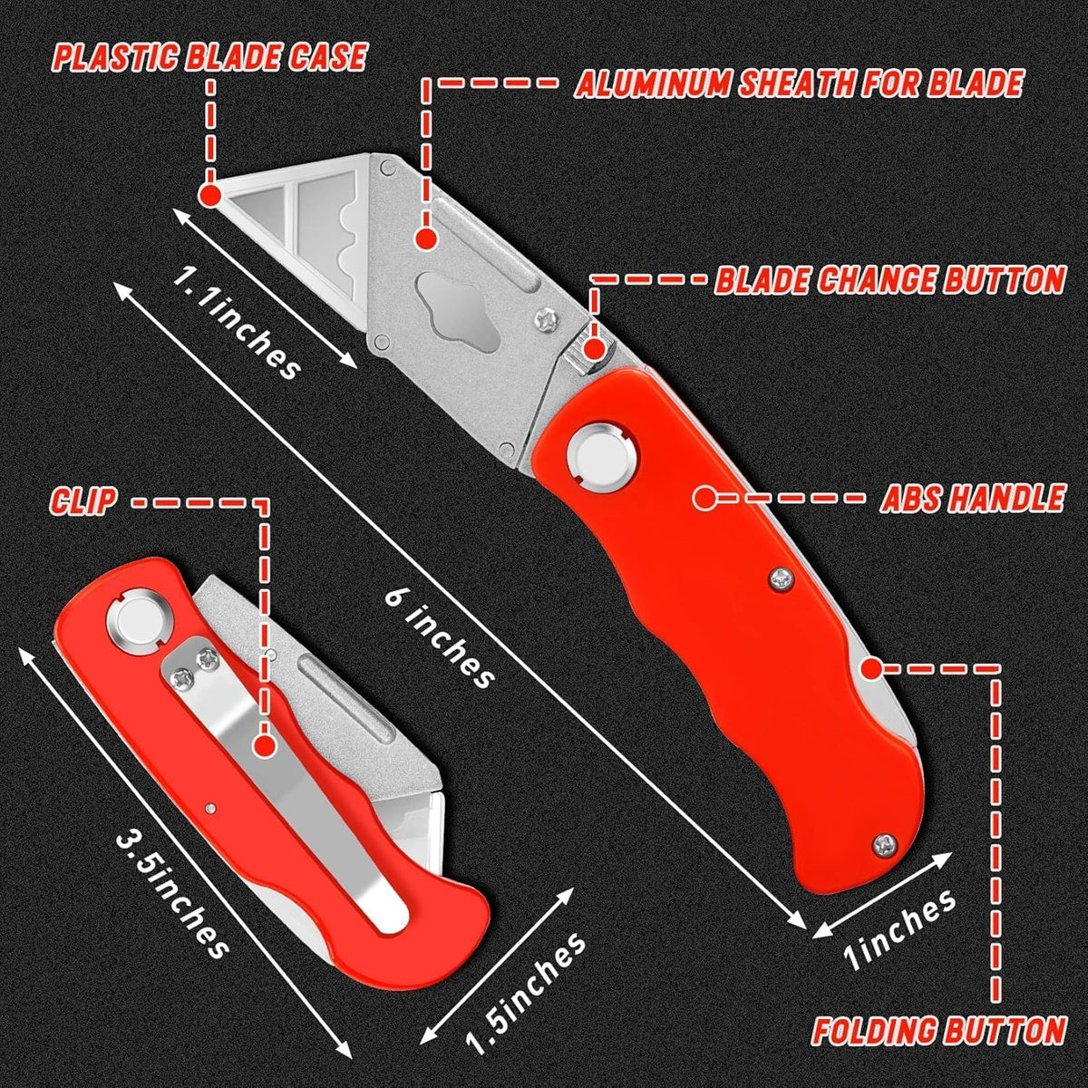 Box Cutter Tools Utility Knife With 10 Mat Cutter Blades