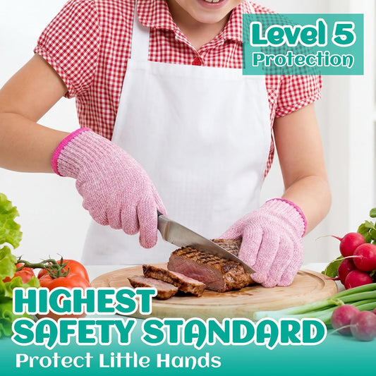 Cut Resistant Gloves for Kids 4-6 Years, Level 5 Protection Cutting Gloves Food Grade for Cooking, Whittling, Wood Carving, Gardening and DIY
