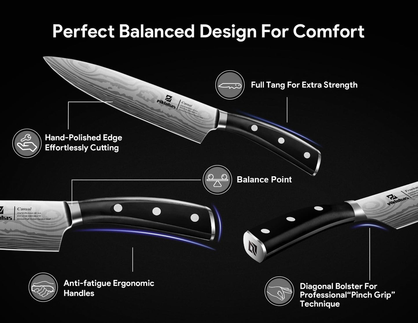 Knife Sets for Kitchen with Block, 17 Pieces with Magnetic Knife Holder, German High Carbon Stainless Steel Damascus Pattern Chef Knife Set, Ideal for Gift