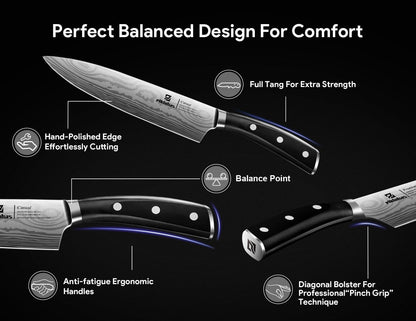 Knife Sets for Kitchen with Block, 17 Pieces with Magnetic Knife Holder, German High Carbon Stainless Steel Damascus Pattern Chef Knife Set, Ideal for Gift