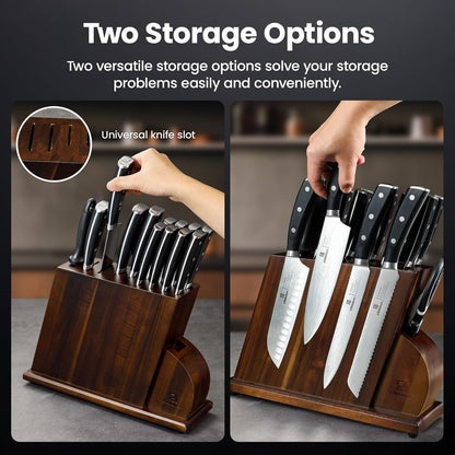 Knife Sets for Kitchen with Block, 17 Pieces with Magnetic Knife Holder, German High Carbon Stainless Steel Damascus Pattern Chef Knife Set, Ideal for Gift