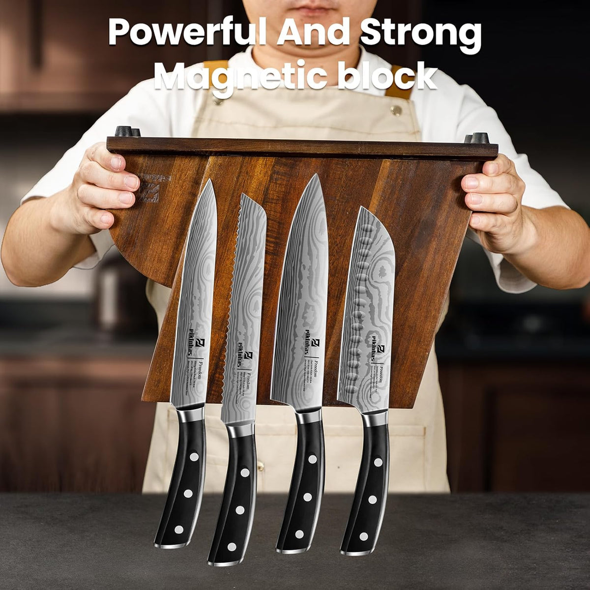 Knife Sets for Kitchen with Block, 17 Pieces with Magnetic Knife Holder, German High Carbon Stainless Steel Damascus Pattern Chef Knife Set, Ideal for Gift