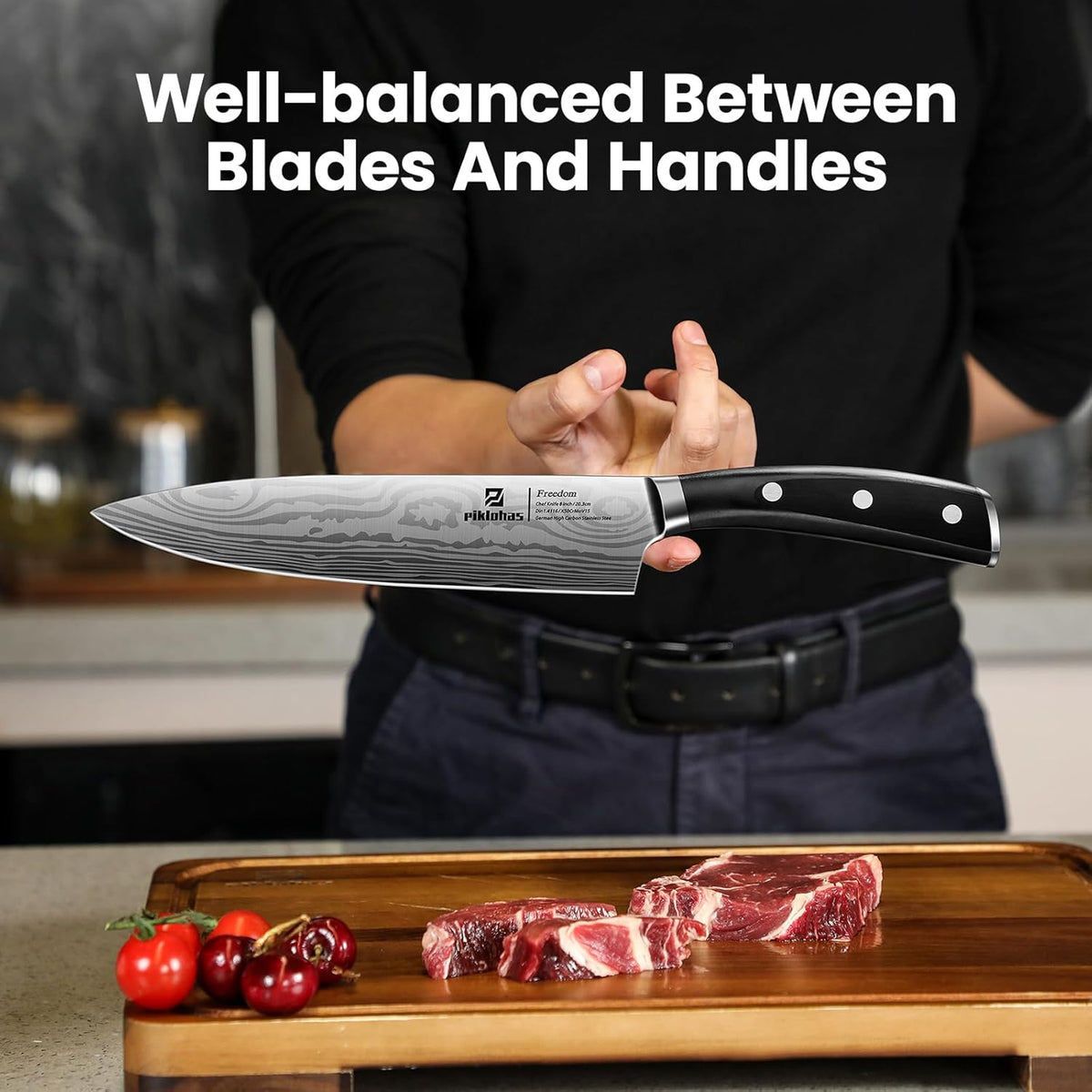 Knife Sets for Kitchen with Block, 17 Pieces with Magnetic Knife Holder, German High Carbon Stainless Steel Damascus Pattern Chef Knife Set, Ideal for Gift