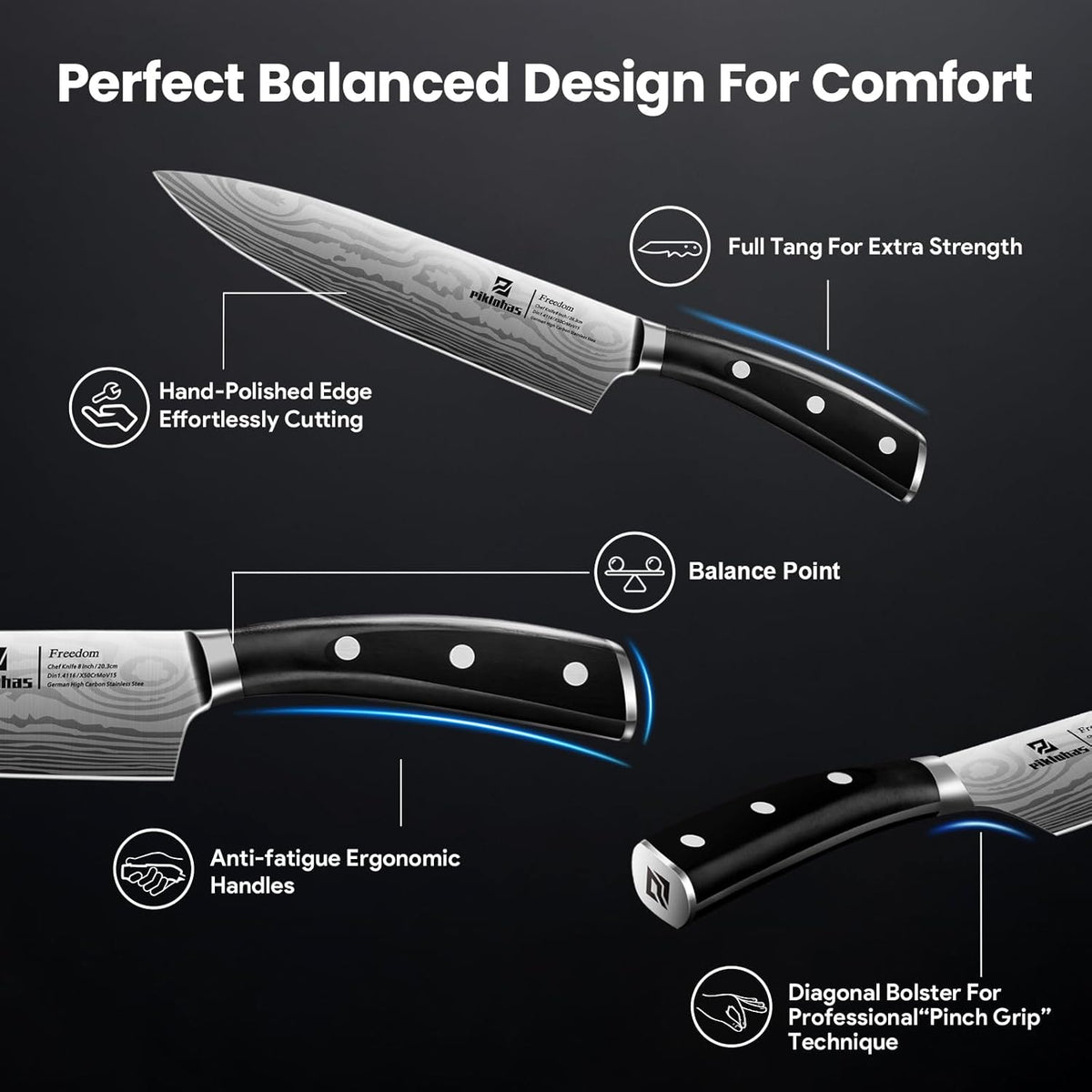 Knife Sets for Kitchen with Block, 17 Pieces with Magnetic Knife Holder, German High Carbon Stainless Steel Damascus Pattern Chef Knife Set, Ideal for Gift