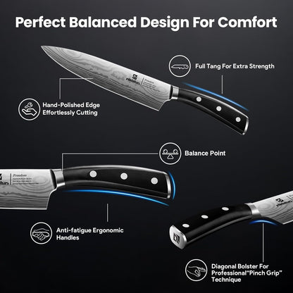 Knife Sets for Kitchen with Block, 17 Pieces with Magnetic Knife Holder, German High Carbon Stainless Steel Damascus Pattern Chef Knife Set, Ideal for Gift