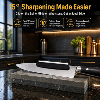 Knife Sharpening Angle Guide for Whetstone, 2 Pack 15° Knife Angle Guide with Ceramic Glide, Non-Slip Blade Guide for Sharpening Stone, Kitchen Knife Sharpener Angle Guide Tool