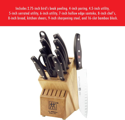 Twin Signature 11-Pc Knife Set, Friodur Ice-Hardened Blades | Made in Company-Owned German Factory with Special Formula Steel. Dishwasher Safe, Comfortable Grip for Effortless Meal Prep.
