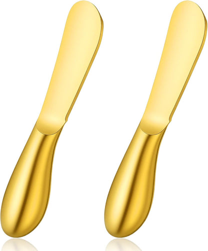 Butter Spreader Knives 2 Packs Gold Butter Knives Stainless Steel Cheese and Butters Knive Set Blunt Edge Spreader for Cheese Cream Jam Spreading