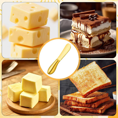 Butter Spreader Knives 2 Packs Gold Butter Knives Stainless Steel Cheese and Butters Knive Set Blunt Edge Spreader for Cheese Cream Jam Spreading
