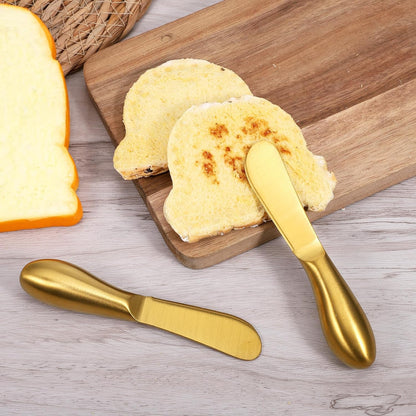 Butter Spreader Knives 2 Packs Gold Butter Knives Stainless Steel Cheese and Butters Knive Set Blunt Edge Spreader for Cheese Cream Jam Spreading