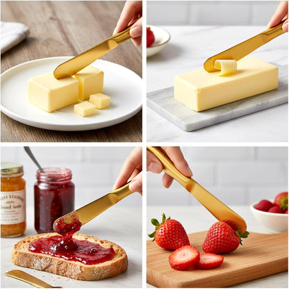 Butter Spreader Knives 2 Packs Gold Butter Knives Stainless Steel Cheese and Butters Knive Set Blunt Edge Spreader for Cheese Cream Jam Spreading