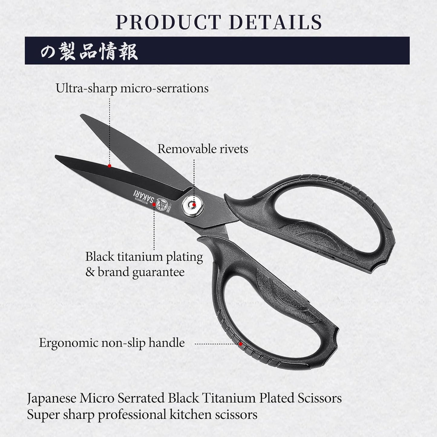 Detachable Poultry Shears, Kitchen Scissors | Titanium-Plated Serrated Blades, Poultry Joints and Meat Prep, Seafood and Herb Cutting, Non-Slip Handle