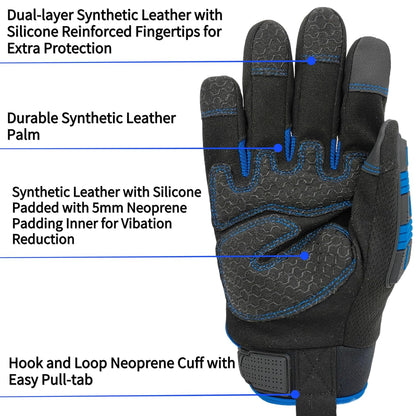 Anti-vibration Mechanic Work Gloves Men,Extra Large,Blue+Black | Multi-purpose,Heavy Duty,TPR Impact Protection,Gift,Safety,Working