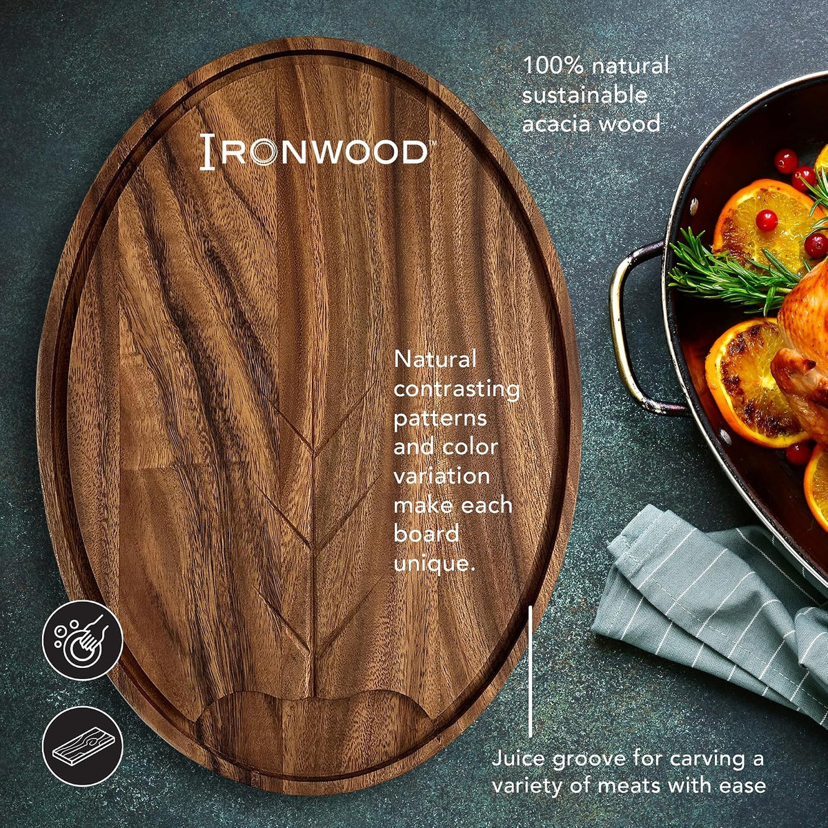 Gansevoort Large Carving Board 16" x 24" Acacia Wood Cutting Board