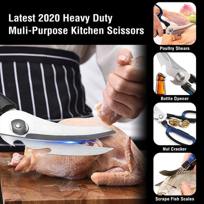 Heavy Duty Kitchen Shears with Unique Curve Blade, No Rust Cooking Knives Multi-purpose Poultry Shears, Scissors for Turkey Chicken Meat Bone Nuts Cardboard