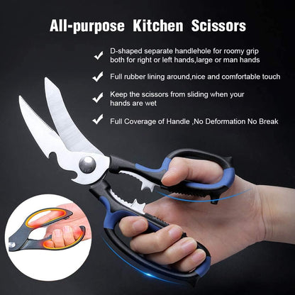 Heavy Duty Kitchen Shears with Unique Curve Blade, No Rust Cooking Knives Multi-purpose Poultry Shears, Scissors for Turkey Chicken Meat Bone Nuts Cardboard