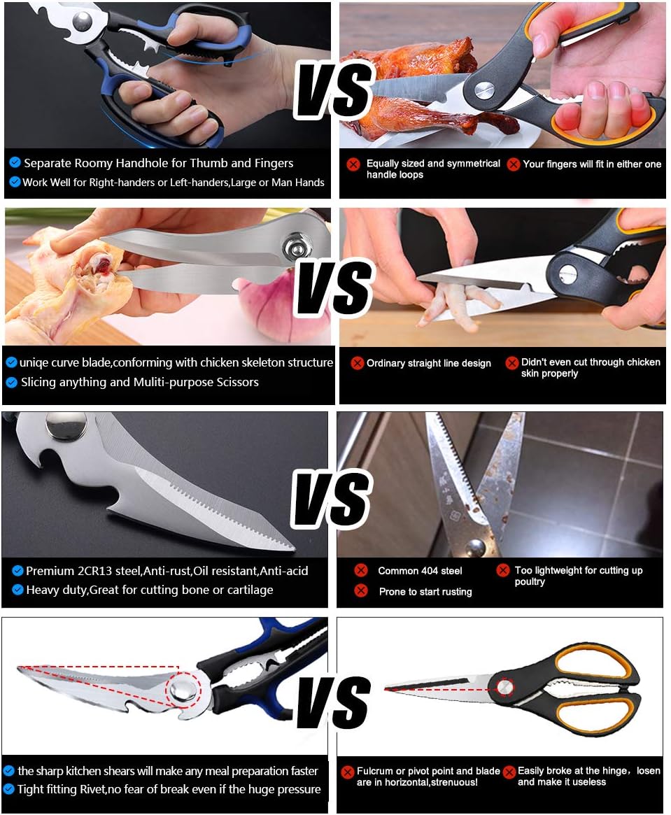 Heavy Duty Kitchen Shears with Unique Curve Blade, No Rust Cooking Knives Multi-purpose Poultry Shears, Scissors for Turkey Chicken Meat Bone Nuts Cardboard