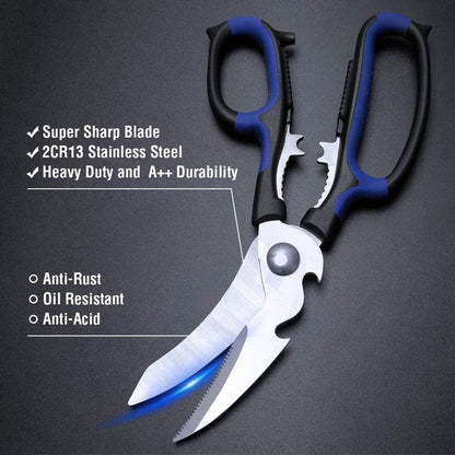 Heavy Duty Kitchen Shears with Unique Curve Blade, No Rust Cooking Knives Multi-purpose Poultry Shears, Scissors for Turkey Chicken Meat Bone Nuts Cardboard