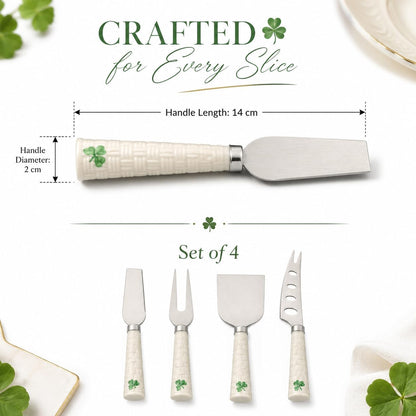 Shamrock Cheese Knives, Set of 4 | Iconic Basketweave Pattern, Parian China, Stainless Steel
