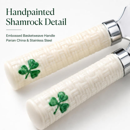 Shamrock Cheese Knives, Set of 4 | Iconic Basketweave Pattern, Parian China, Stainless Steel