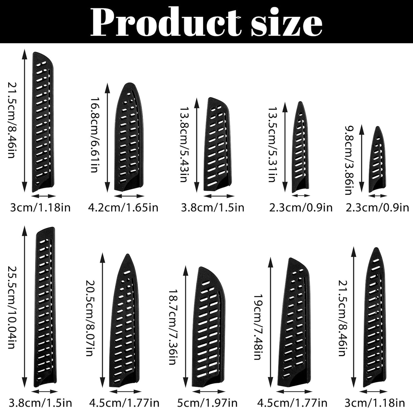 10 Pcs Universal Paring Knife Sheath Set Plastic Safety Knife Cover Sleeves Knives Edge Guard Blade Protector for 8" 7" 6" 5" 3.5" Chef Utility Paring Bread Knives