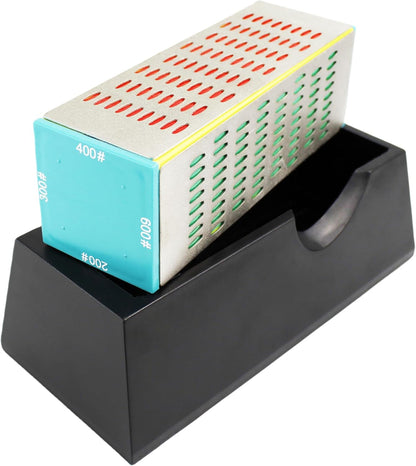 (R) Sharpening Stone Diamond Knife Sharpener 4-Way Industrial Grade 200 to 600 Grit Non-Slip Rubber Base 6" x 2"