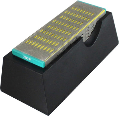 (R) Sharpening Stone Diamond Knife Sharpener 4-Way Industrial Grade 200 to 600 Grit Non-Slip Rubber Base 6" x 2"