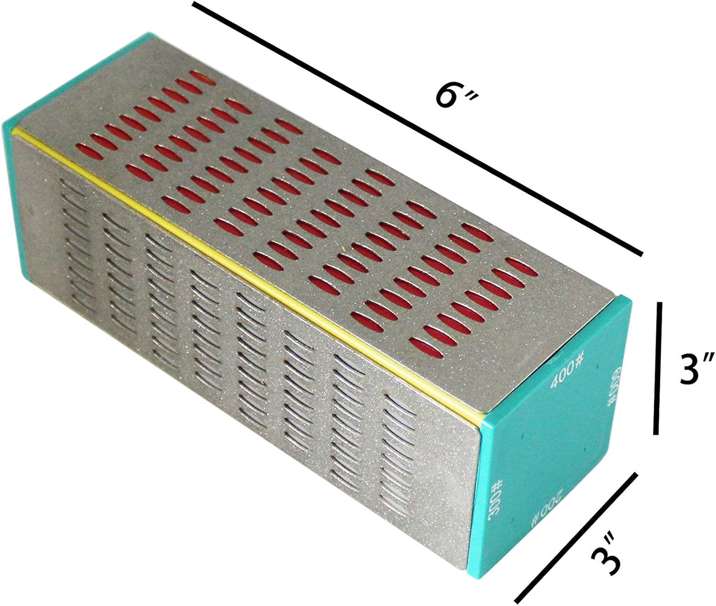 (R) Sharpening Stone Diamond Knife Sharpener 4-Way Industrial Grade 200 to 600 Grit Non-Slip Rubber Base 6" x 2"