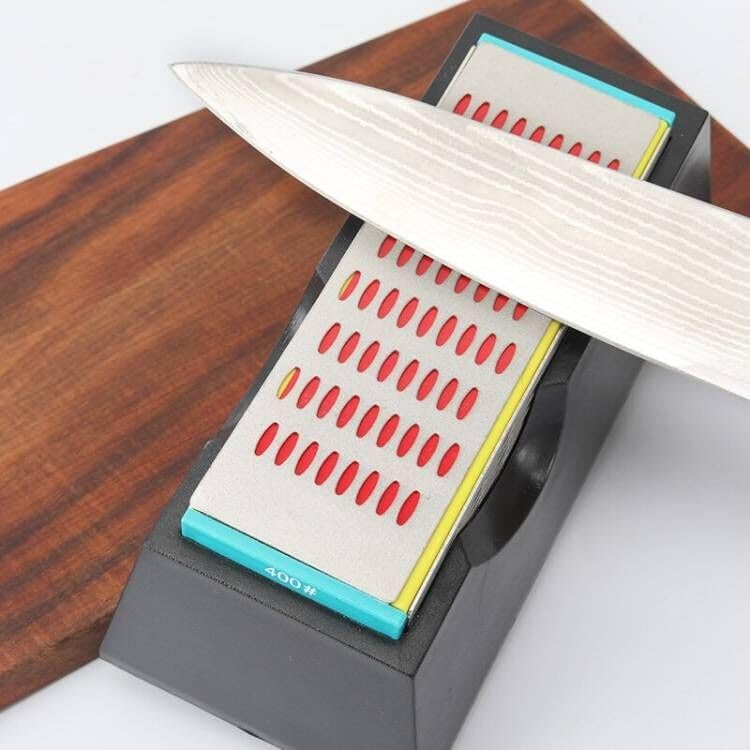 (R) Sharpening Stone Diamond Knife Sharpener 4-Way Industrial Grade 200 to 600 Grit Non-Slip Rubber Base 6" x 2"