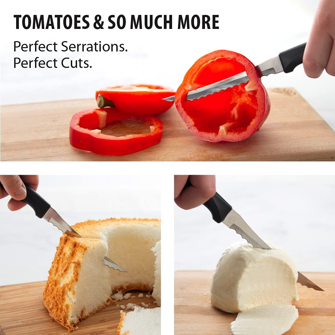 Anthem Series Tomato Slicer (W426), Black Handle, Pack of 2 | 5" Stainless Steel Serrated Blade, Black Resin Handle
