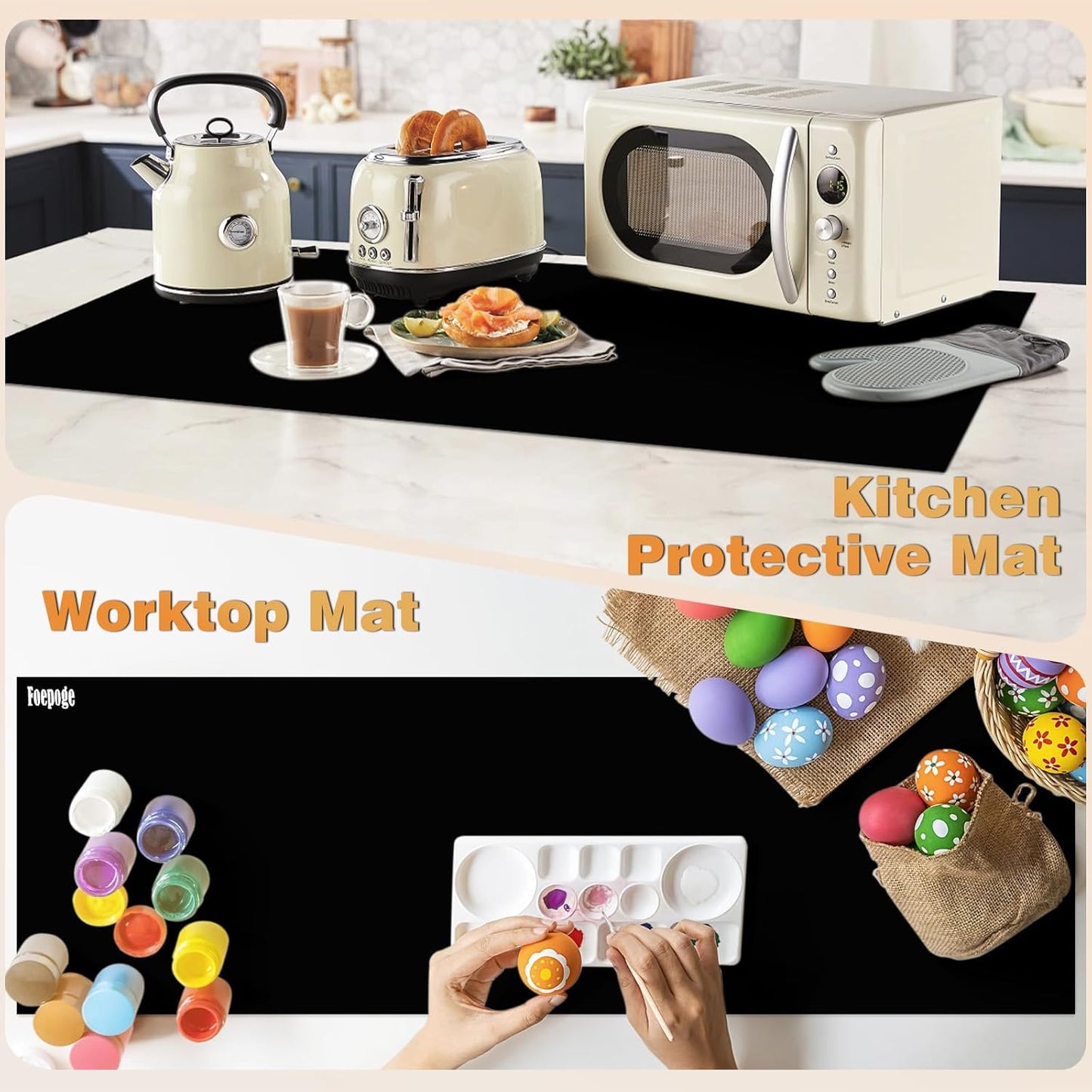 49.2" x 15.7" Large Silicone Mat for Kitchen Counter Protector, Cuttable | Silicon Countertop Protector Mat Heat Resistant Mats for Countertop, Cut to Fit Placemat Ship Roll , Black
