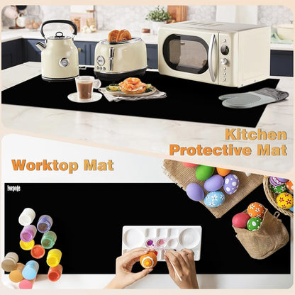 49.2" x 15.7" Large Silicone Mat for Kitchen Counter Protector, Cuttable | Silicon Countertop Protector Mat Heat Resistant Mats for Countertop, Cut to Fit Placemat Ship Roll , Black