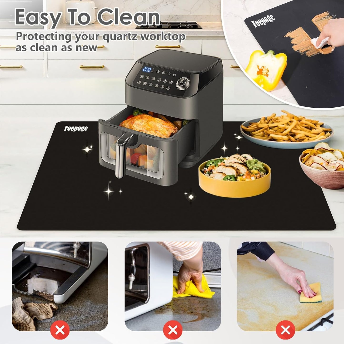 49.2" x 15.7" Large Silicone Mat for Kitchen Counter Protector, Cuttable | Silicon Countertop Protector Mat Heat Resistant Mats for Countertop, Cut to Fit Placemat Ship Roll , Black