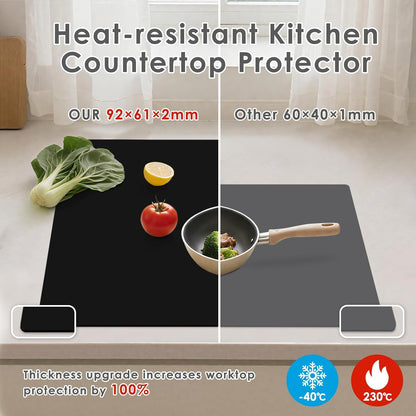 49.2" x 15.7" Large Silicone Mat for Kitchen Counter Protector, Cuttable | Silicon Countertop Protector Mat Heat Resistant Mats for Countertop, Cut to Fit Placemat Ship Roll , Black