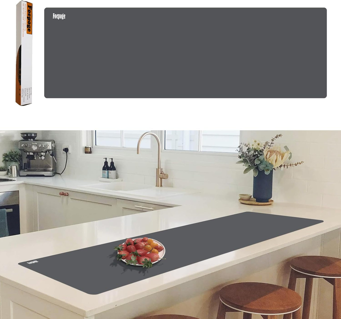 49.2" x 15.7" Large Silicone Mat for Kitchen Counter Protector, Cuttable | Silicon Countertop Protector Mat Heat Resistant Mats for Countertop, Cut to Fit Placemat Ship Roll , Black
