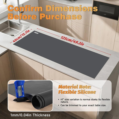 49.2" x 15.7" Large Silicone Mat for Kitchen Counter Protector, Cuttable | Silicon Countertop Protector Mat Heat Resistant Mats for Countertop, Cut to Fit Placemat Ship Roll , Black