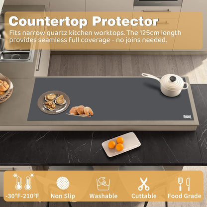 49.2" x 15.7" Large Silicone Mat for Kitchen Counter Protector, Cuttable | Silicon Countertop Protector Mat Heat Resistant Mats for Countertop, Cut to Fit Placemat Ship Roll , Black
