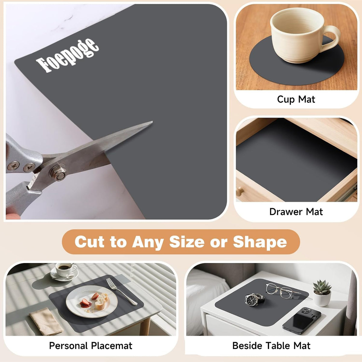 49.2" x 15.7" Large Silicone Mat for Kitchen Counter Protector, Cuttable | Silicon Countertop Protector Mat Heat Resistant Mats for Countertop, Cut to Fit Placemat Ship Roll , Black
