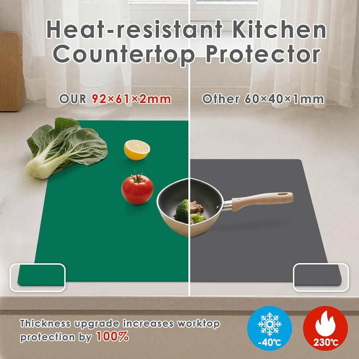 49.2" x 15.7" Large Silicone Mat for Kitchen Counter Protector, Cuttable | Silicon Countertop Protector Mat Heat Resistant Mats for Countertop, Cut to Fit Placemat Ship Roll , Black
