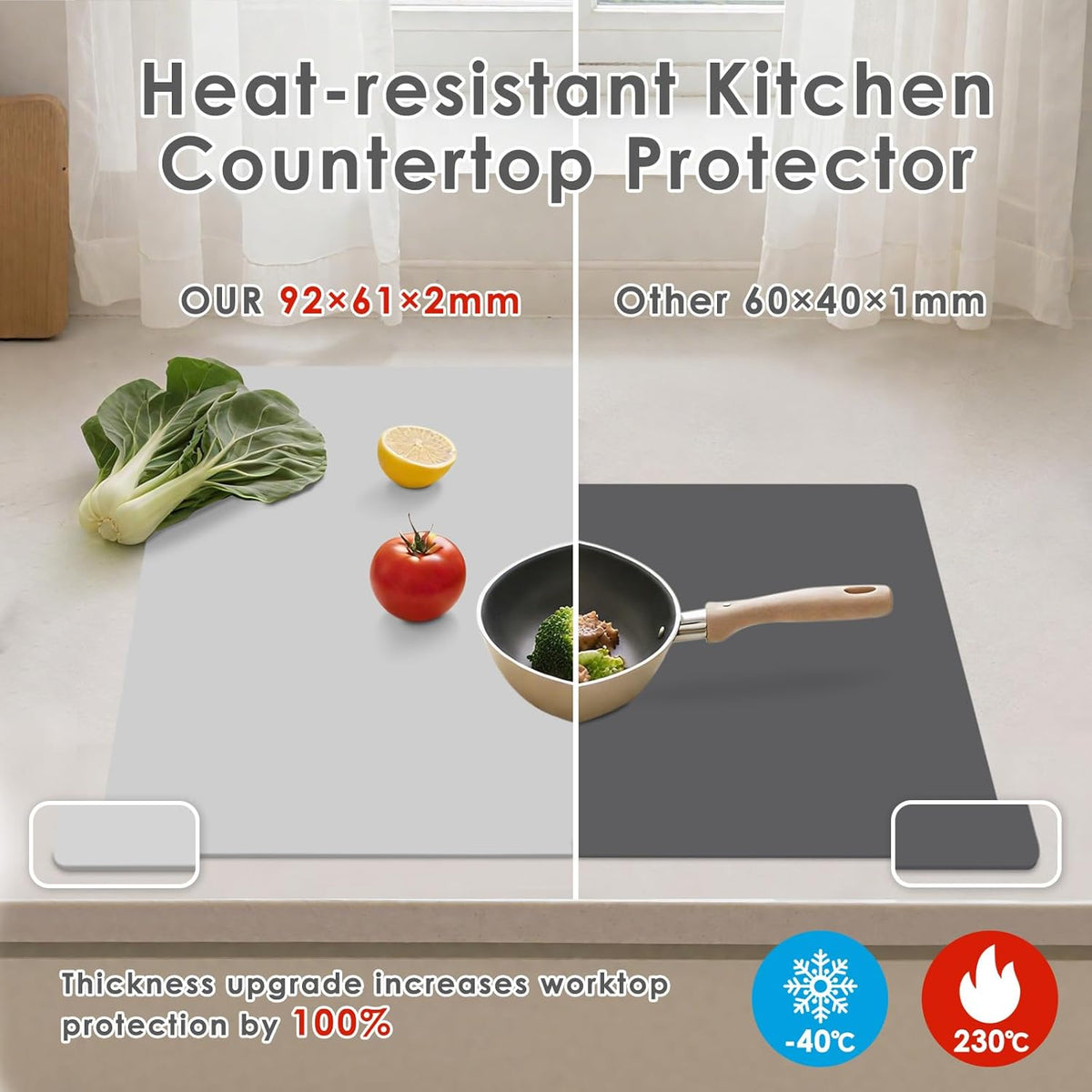 49.2" x 15.7" Large Silicone Mat for Kitchen Counter Protector, Cuttable | Silicon Countertop Protector Mat Heat Resistant Mats for Countertop, Cut to Fit Placemat Ship Roll , Black