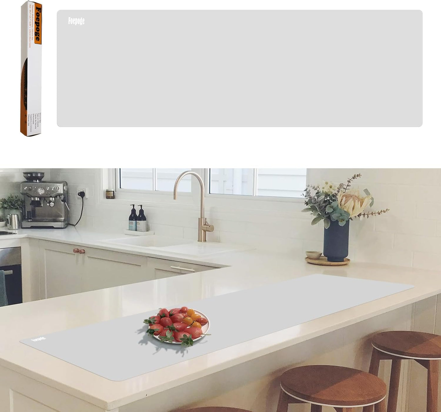 49.2" x 15.7" Large Silicone Mat for Kitchen Counter Protector, Cuttable | Silicon Countertop Protector Mat Heat Resistant Mats for Countertop, Cut to Fit Placemat Ship Roll , Black