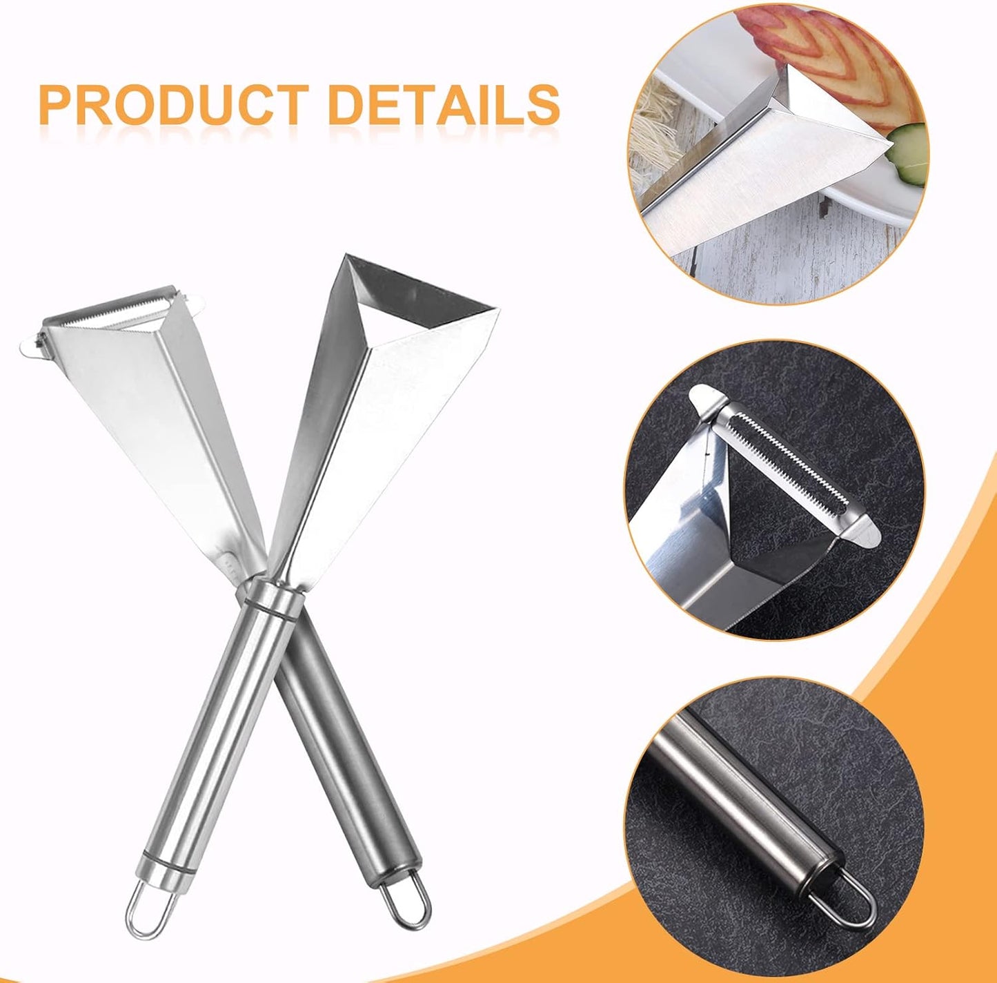 Fruit Carving Knife, 2 Pack Fruit Cutter, Stainless Steel Vegetable Carving Tools, Triangular Shape DIY Carving Knives for Home Kitchen Platter Tray Decoration（Silver）