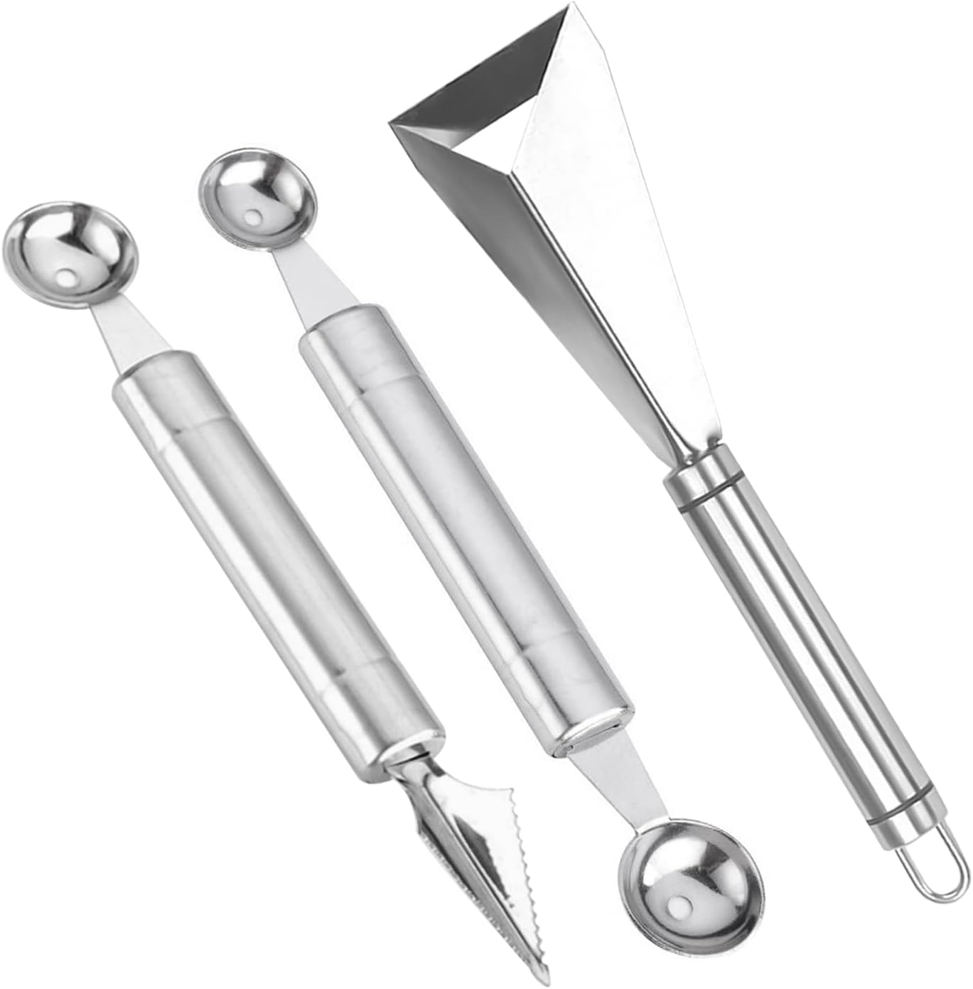 Fruit Carving Knife, 2 Pack Fruit Cutter, Stainless Steel Vegetable Carving Tools, Triangular Shape DIY Carving Knives for Home Kitchen Platter Tray Decoration（Silver）