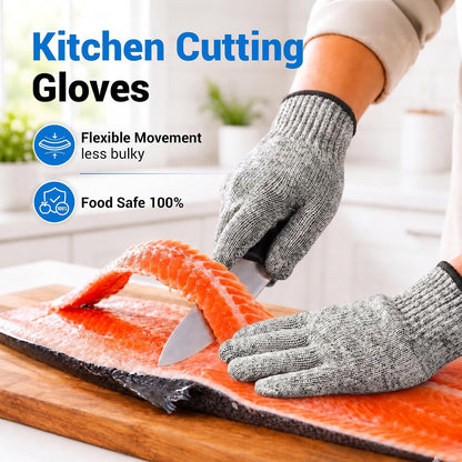 Cut Resistant Gloves Food Grade, ANSI A5 Kitchen Safety Gloves for Meat Cutting, Mandoline Slicer, Oyster Shucking, Wood Carving, Fish Fillet & Butcher, Grey (Large)